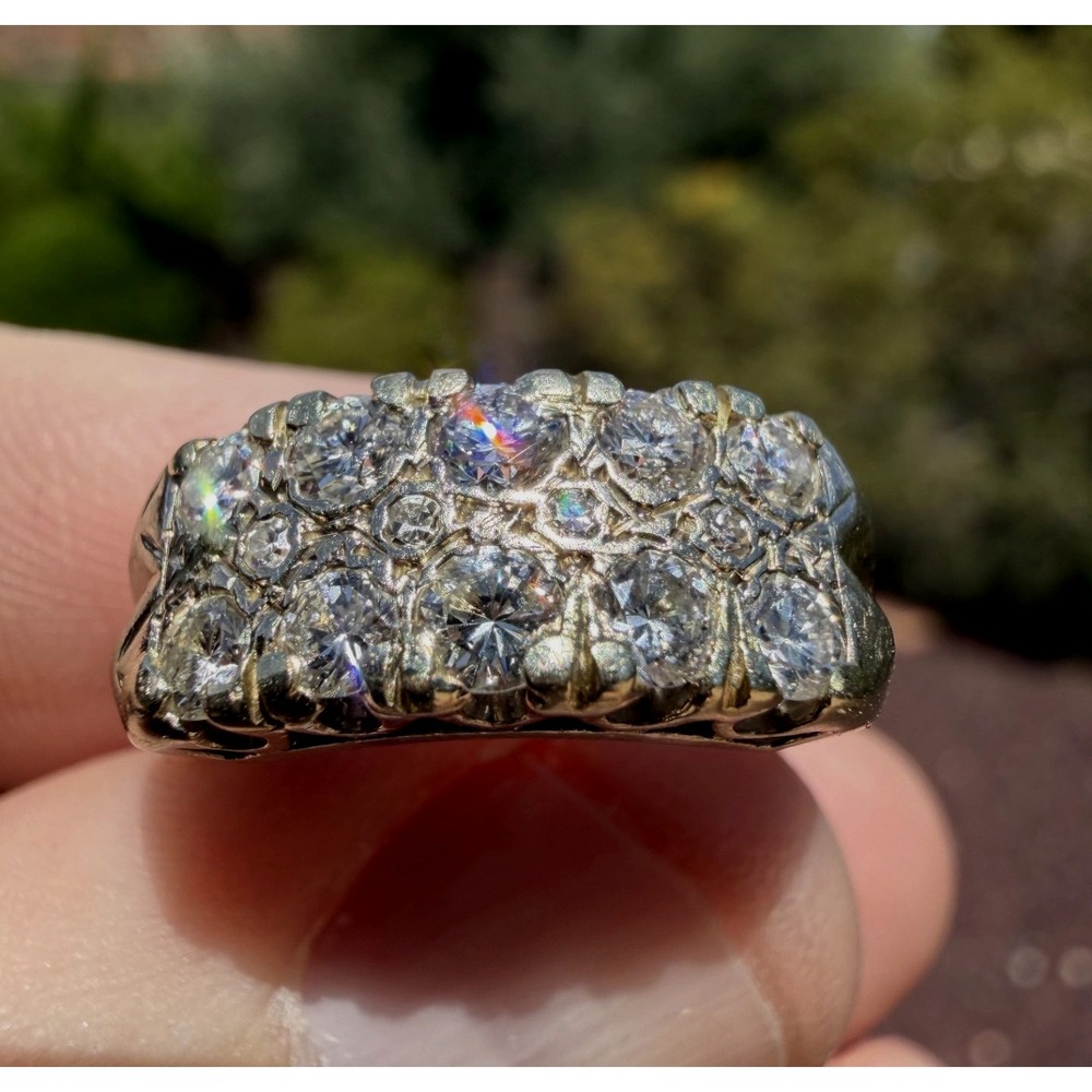 Vintage 14k Solid White Gold Cluster Rows Natural Diamond Ring - Size 6.75 4.13g - Picture 2 of 12